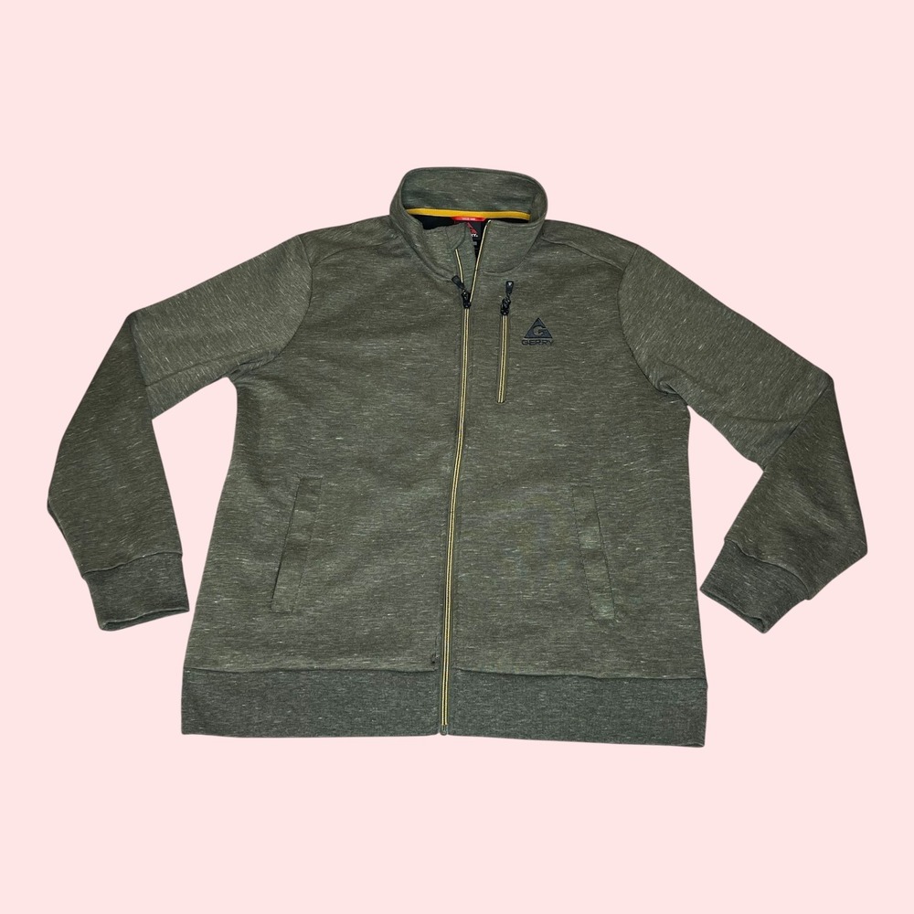 Gerry Mens Full Zip Track Jacket Olive Green Heathered Athletic Casual Size XL